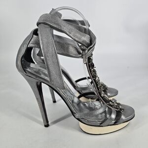 Barbara Bui Silver Metallic Embellished Strappy Platform Sandals Size 39